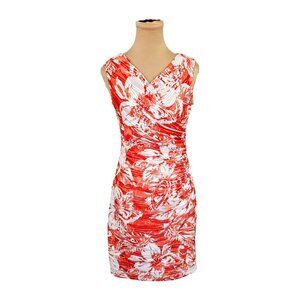 Joseph Ribkoff Light Red Orange Floral Pattern Cross Neckline Dress Sz 8
